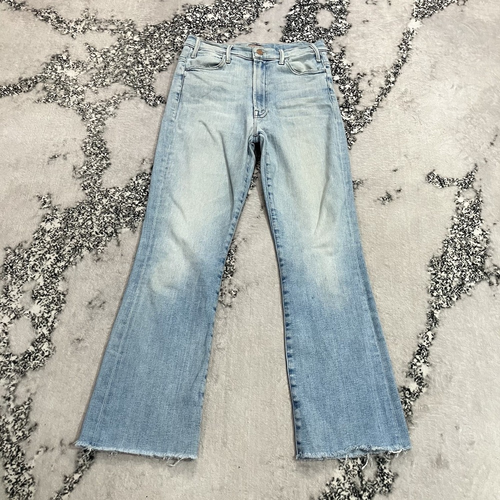 Mother The Hustler Ankle Fray Jeans Womens Size 26 Light Wash High Rise Raw Hem